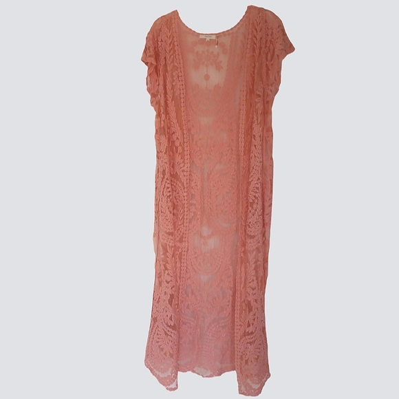 entro Other - VICI ENTRO Delicate Boho Long Peach Lace Capped Sleeve Duster Kimono Cover Up M